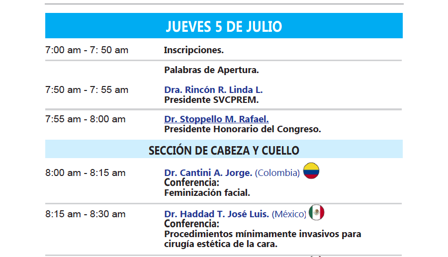 Programa XXIV Congreso Venezolano de Cirugía Plástica, Estética, Reconstructiva y Maxilofacial