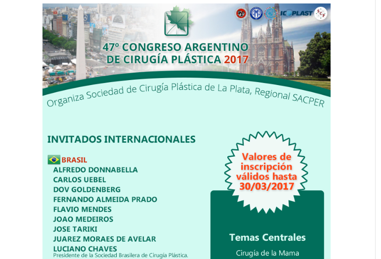47º Congreso Argentino de Cirugía Plástica 2017, 9 al 12 de mayo.