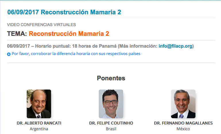 Ciclo de videoconferencias FILACP: Reconstrucción Mamaria 2. Septiembre 02. 7:00 pm
