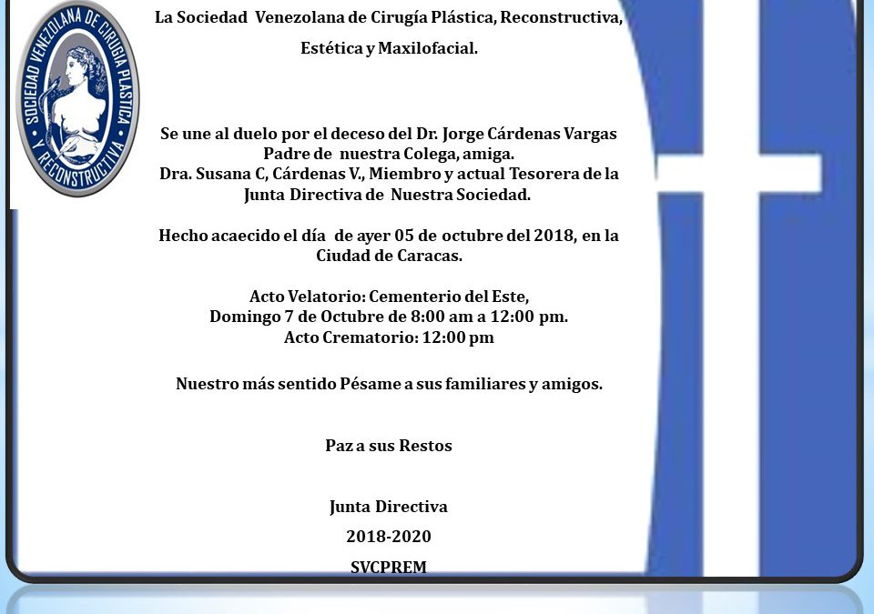 Nuestro más sentido pésame a nuestra querida colega y Tesorera, Dra. Susana Cárdenas, por el fallecimiento de su padre Dr. Jorge Cárdenas Vargas