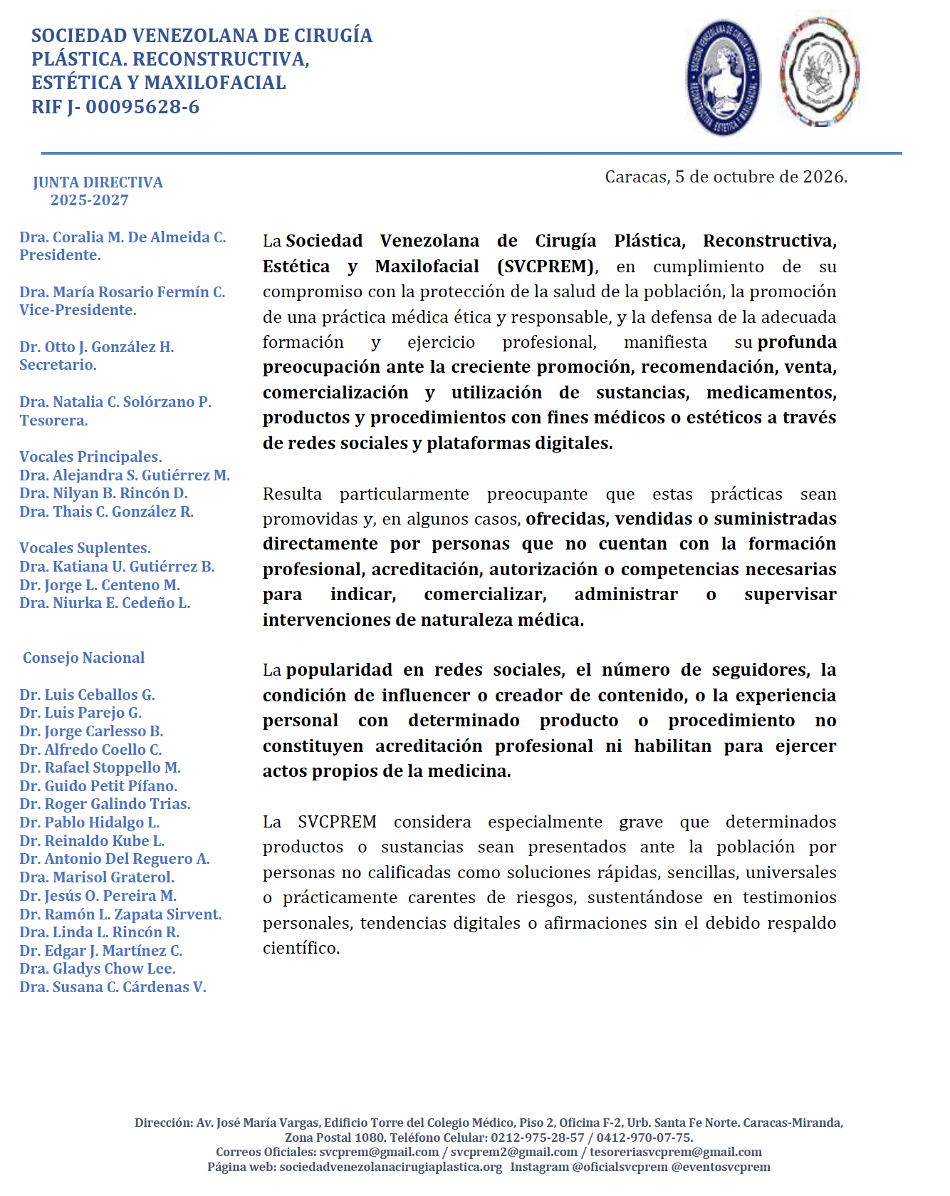 Comunicado de la SVCPREM